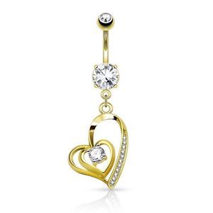 CZ Centered Double Heart with Micro Pave CZ Dangle 316L Surgical Steel B…